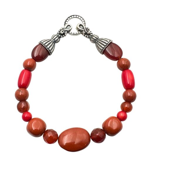 Carolyn Pollack Red Coral Gemstone Sterling Silver Bracelet 8" Southwest Style - Picture 1 of 3